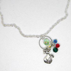 Handcrafted Silver Color Chain Cat Necklace AB Glass & Millefiori Glass Beads